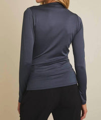 Gilli - Mock Neck Long Sleeve Shirring Detail Top