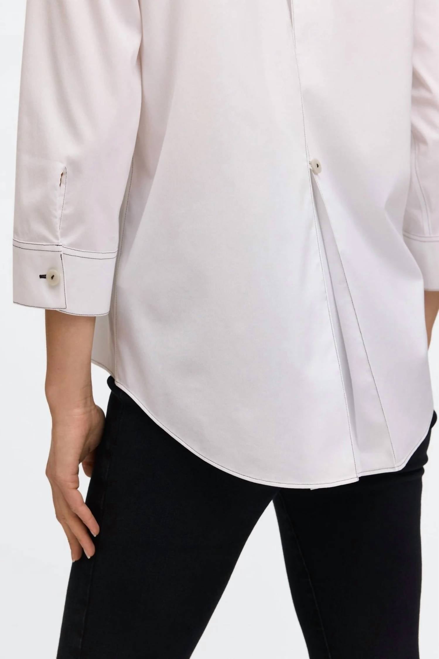 Foxcroft - white blouse with black stitching