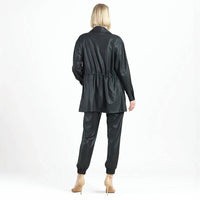 Clara Sun Woo - Liquid Leather Drawstring Waist Utility Jacket