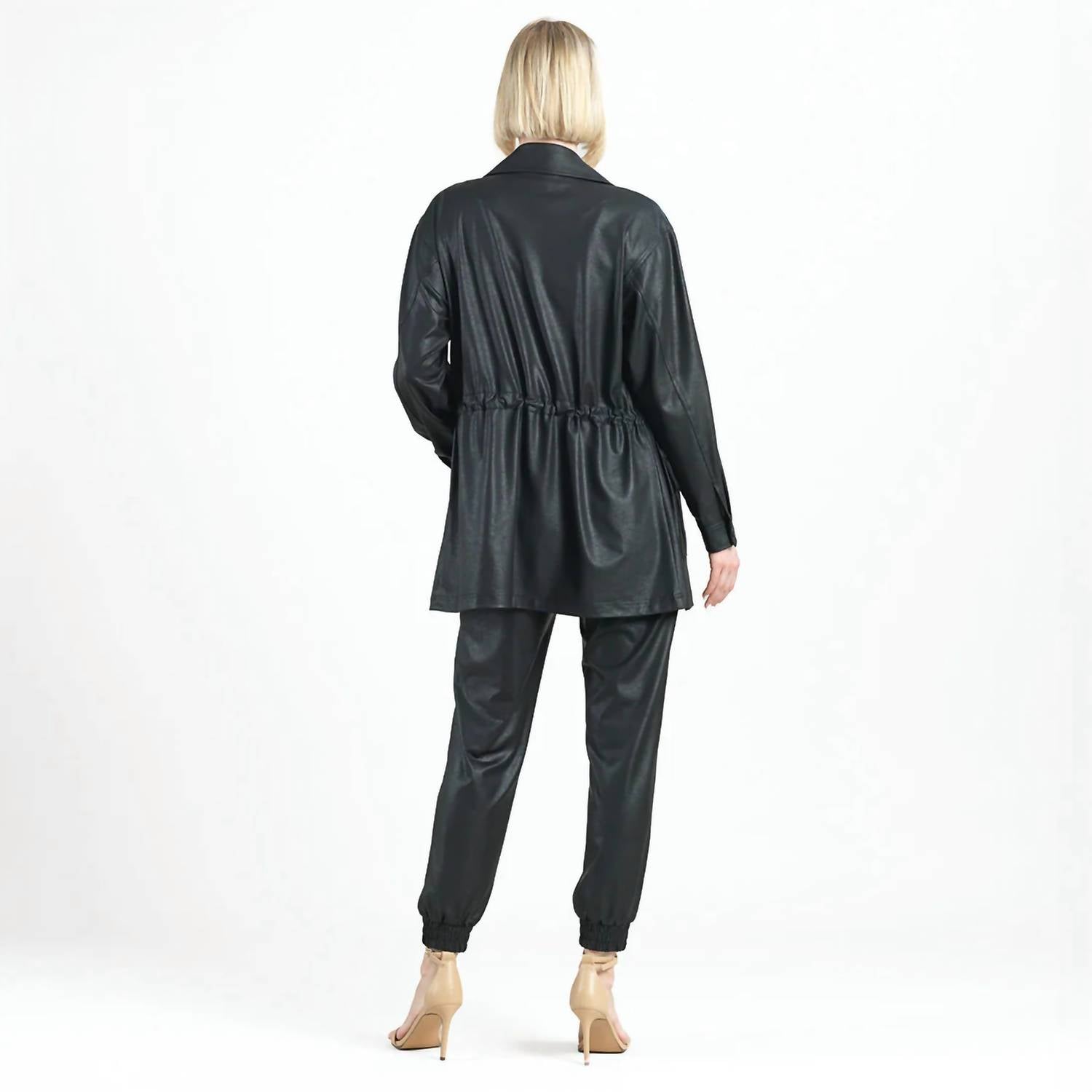 Clara Sun Woo - Liquid Leather Drawstring Waist Utility Jacket
