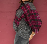 Pine Apparel - Plaid Mixed Media Ruffle Hem Top