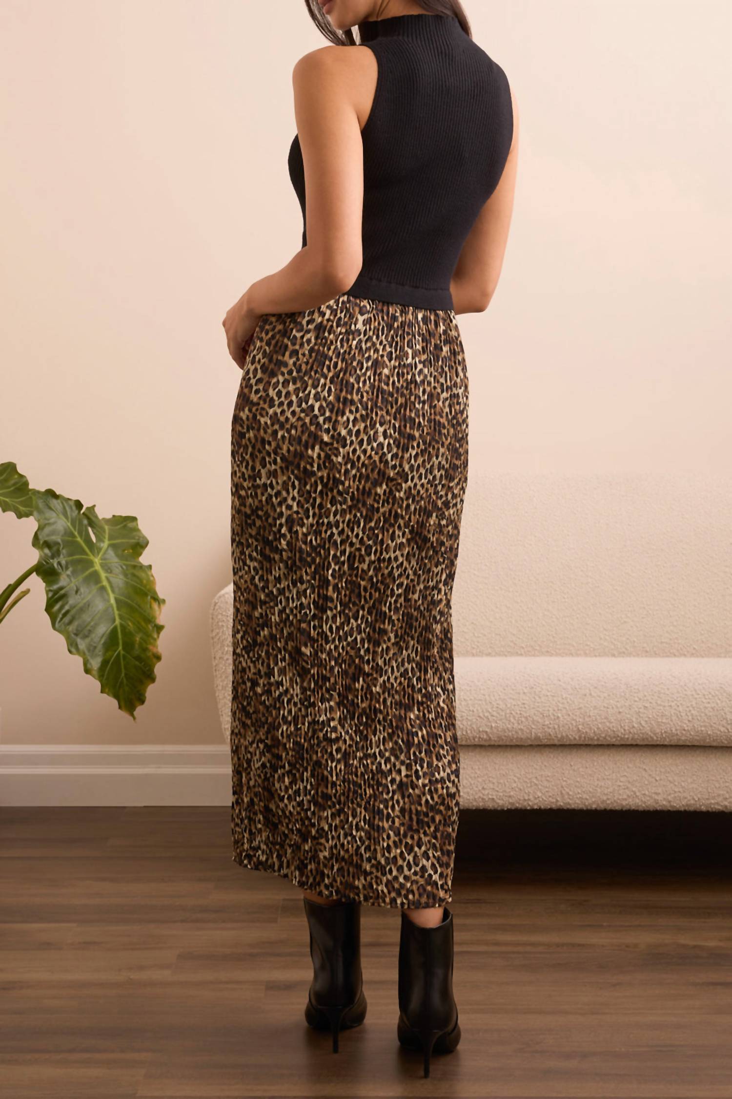 TRIBAL Sleeveless Twofer Maxi Dress in leopard - women's dress - detail view
