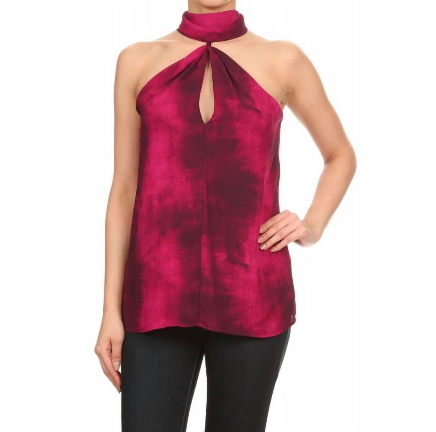 Ariella - High Neck Tie-dye Keyhole Top