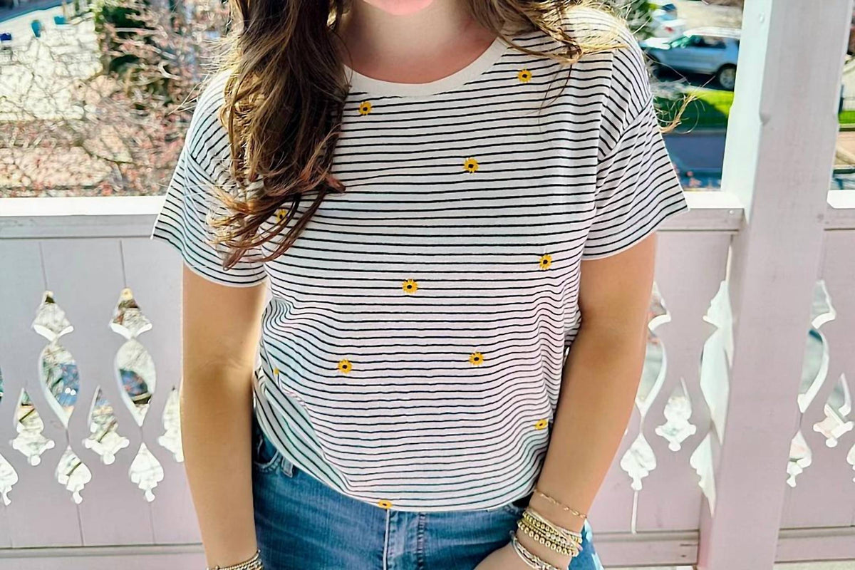 Charlie B - Women's Stripes Sunflowers Tee