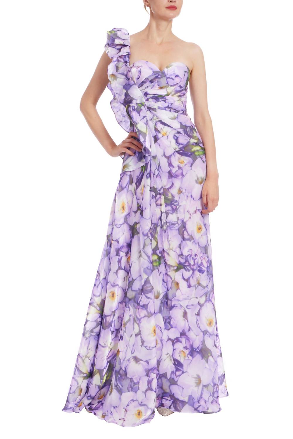 Badgley Mischka - Women's Sweetheart Neckline A-line Skirt Floral Gown Dress