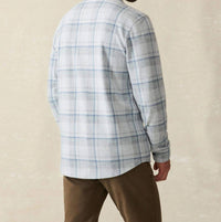 Faherty Double Pocket Legend Sweater Shirt in marine sky plaid - men's shirt - detail view