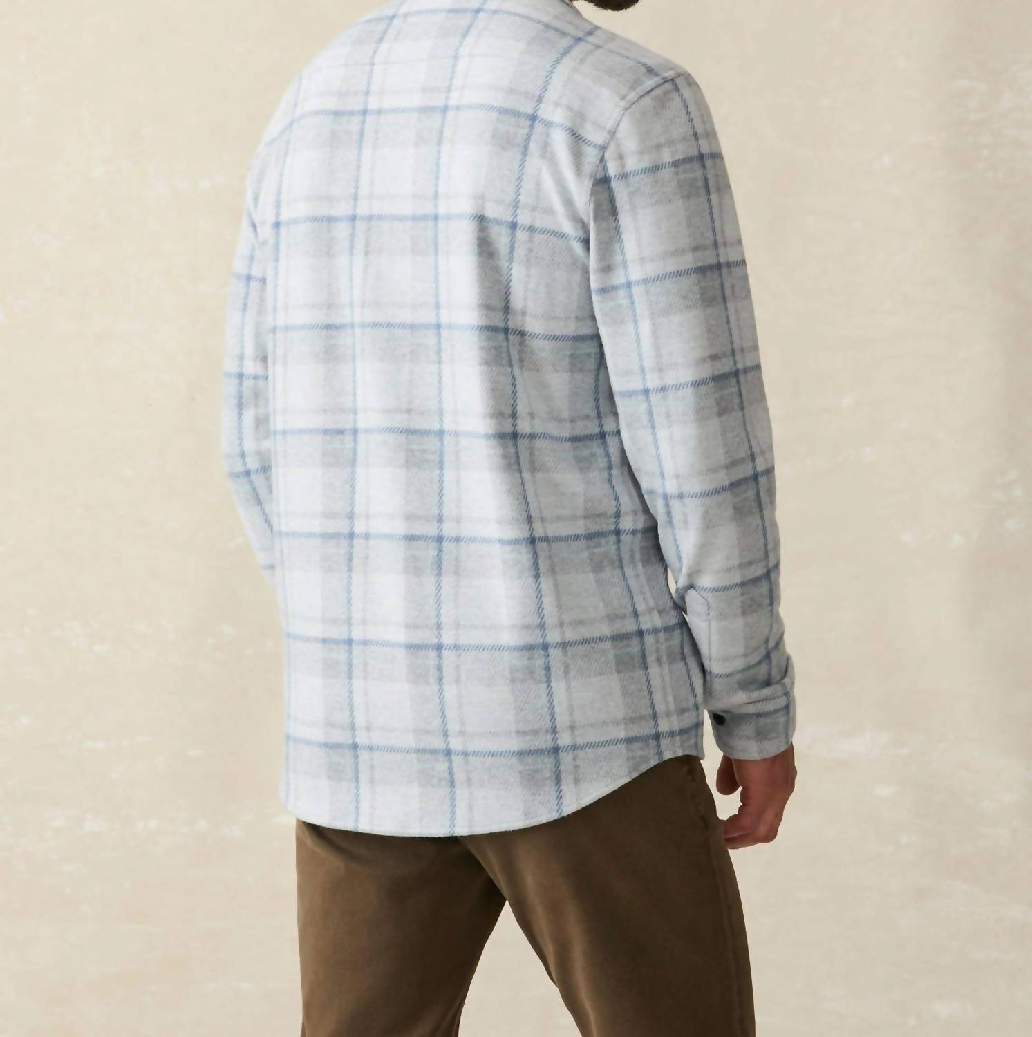 Faherty Double Pocket Legend Sweater Shirt in marine sky plaid - men's shirt - detail view