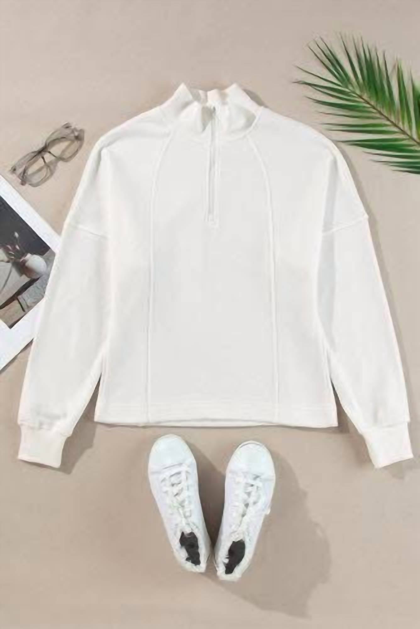 Thomas & Co - Women's Drop Shoulder Quarter Zip Sweatshirt
