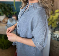 Sewn And Seen - Frayed Denim Button Up Top