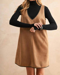 Miou Muse - V NECK SUEDE SHIFT DRESS