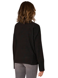 Democracy Rhinestone Detail Hi-low Petite Knit Top in black - women's long sleeve top - detail view