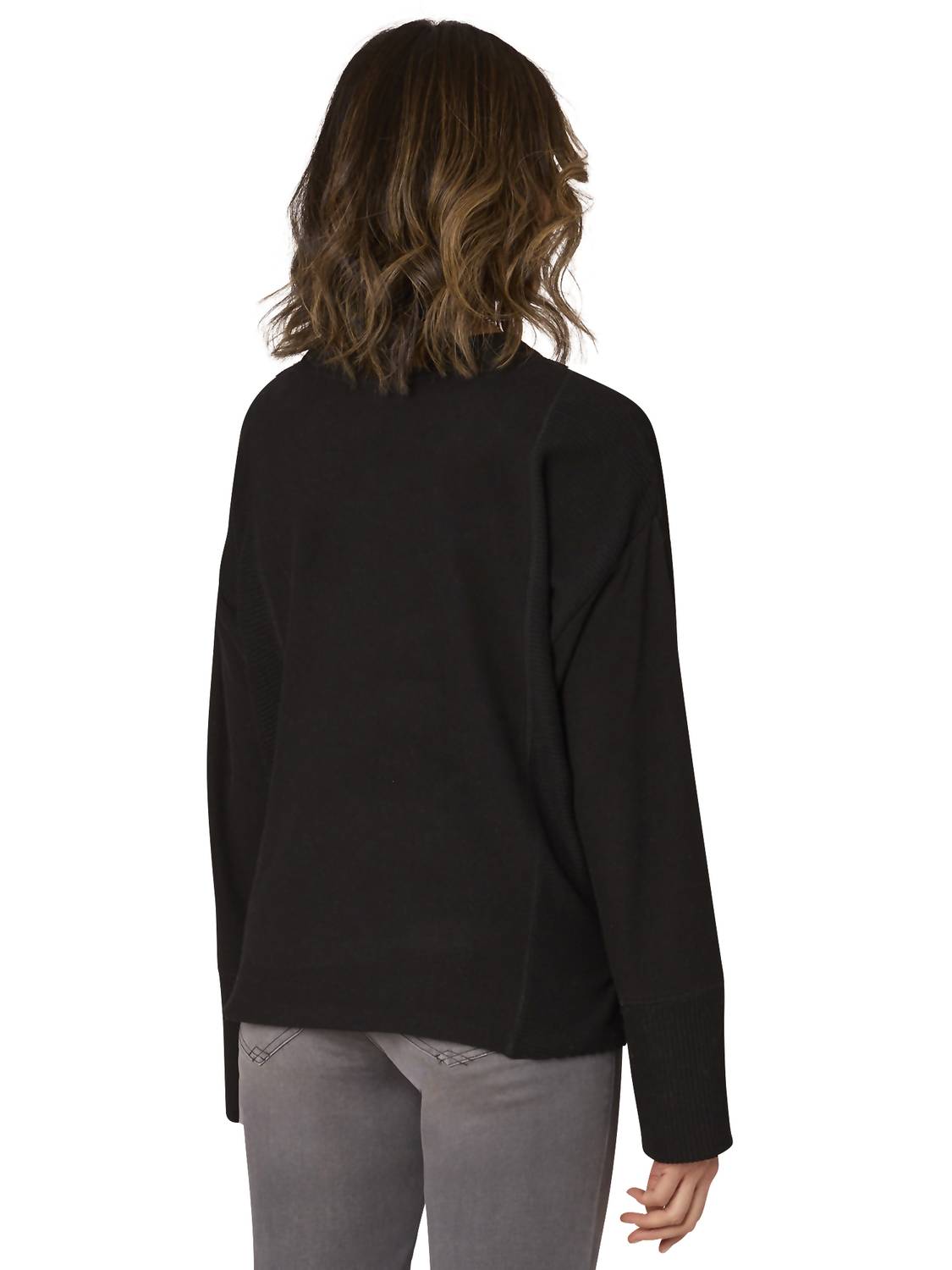 Democracy Rhinestone Detail Hi-low Petite Knit Top in black - women's long sleeve top - detail view