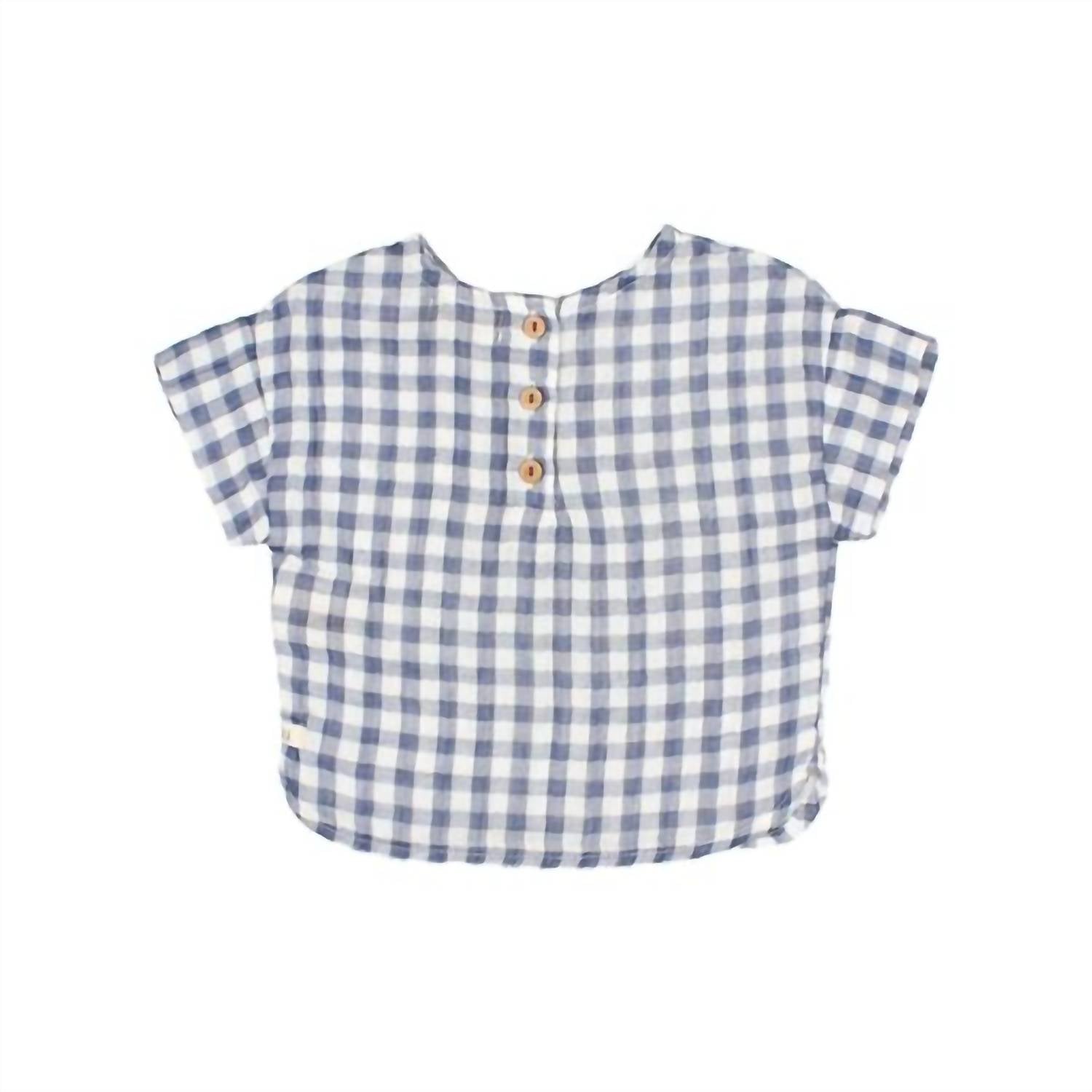 Búho Gingham Short Sleeve Shirt in blue stone - kids' t-shirt - view 5