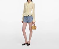 Self-Portrait - Rhinestone Croc Effect Denim Short
