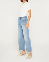 Mica Denim - Tummy Tuck High Rise Wide Raw Hem Jeans