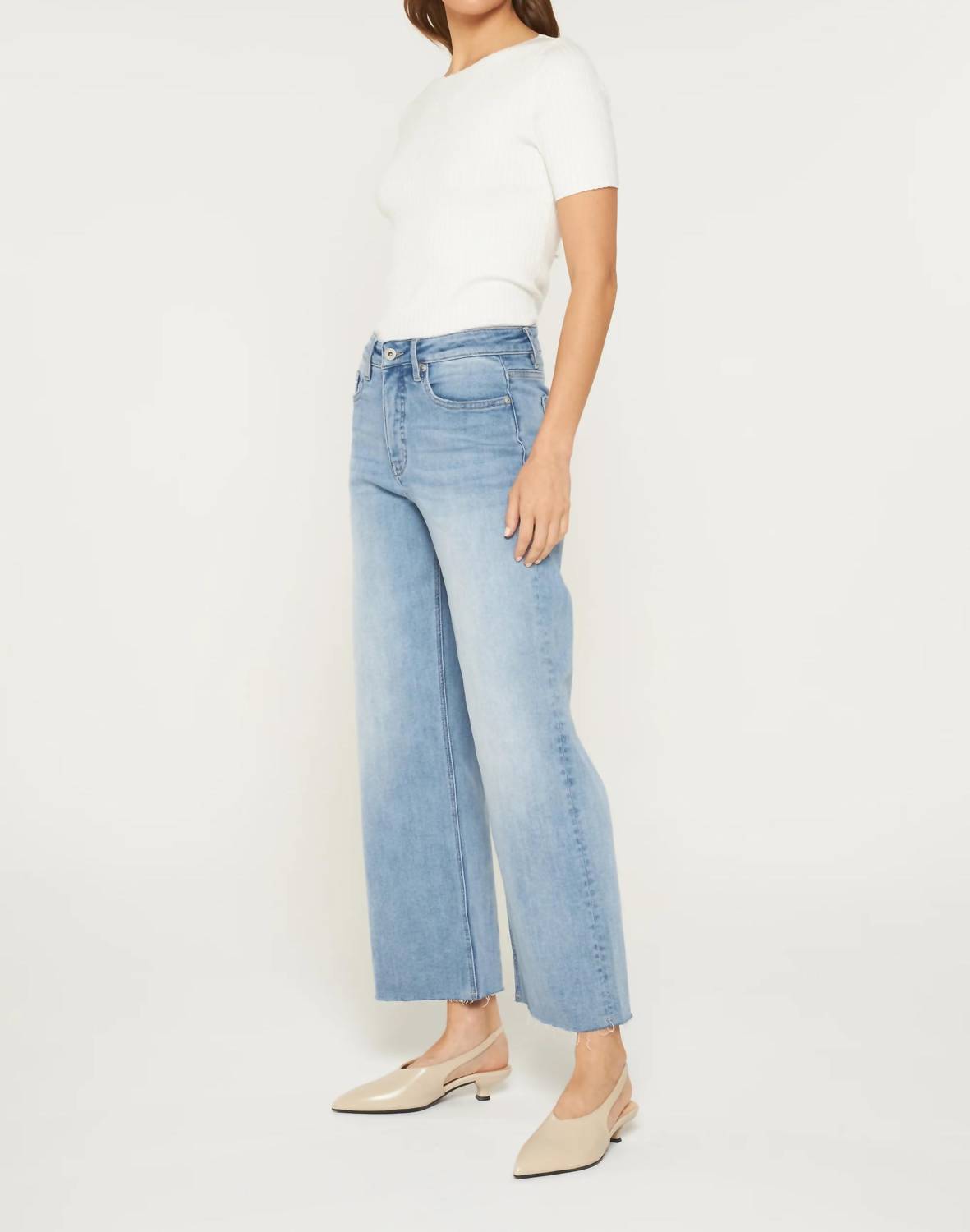 Mica Denim - Tummy Tuck High Rise Wide Raw Hem Jeans