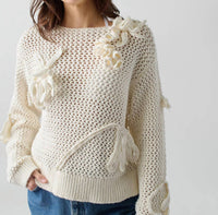 Lingua Franca Crochet Cammy Boatneck Top in cream - women's long sleeve top