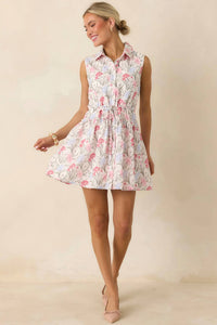 B.Right - Evianna Embroidered Floral Print Collared Fit And Flare Mini Dress