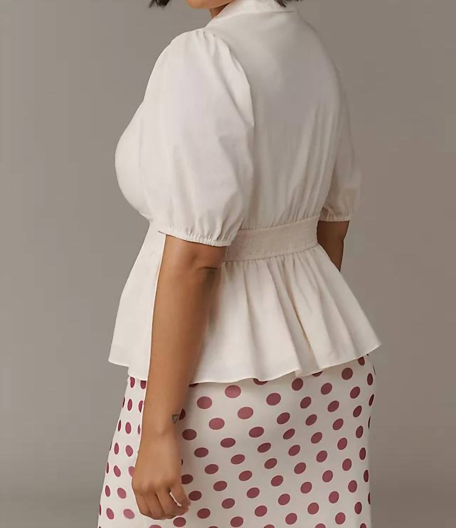 hutch Fowler Puff-sleeve Peplum Top in cream - women's blouse - alternate view
