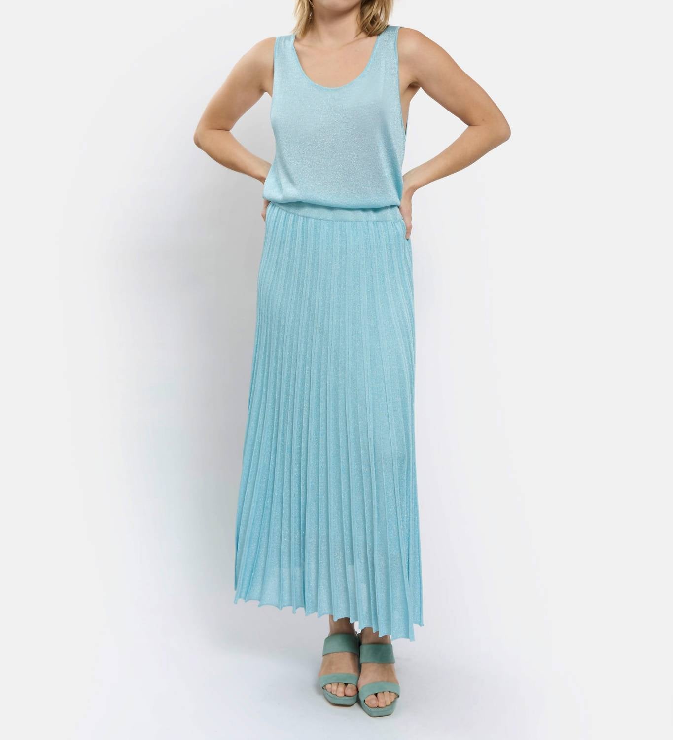 Maison Lurex Women's Gala Lurex Tank Top in aqua - women's tank top - detail view