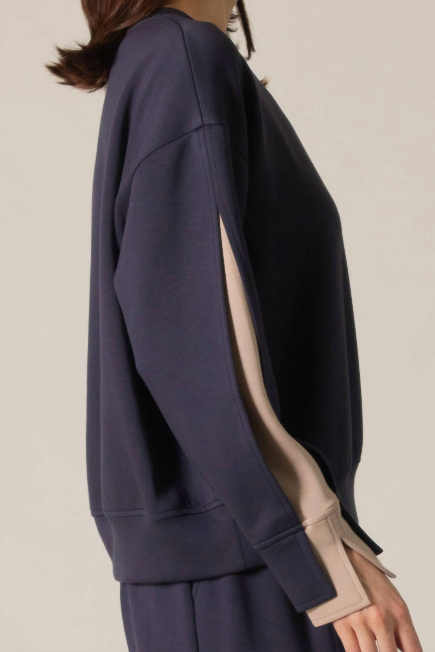 P.CILL Josie Double-layered Sleeve Top in navy - women's long sleeve top - alternate view