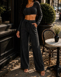 Surelymine - Sloane Mineral Wash Crop Top And Wide-leg Pants Set