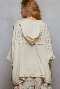 Pol - Relaxed Star Patch Floral Top With Hoodie
