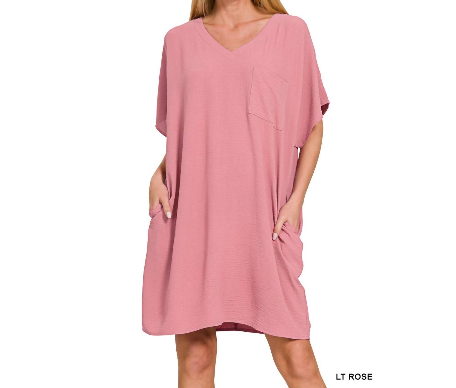 Zenana - Woven Airflow V-neck T-shirt Dress