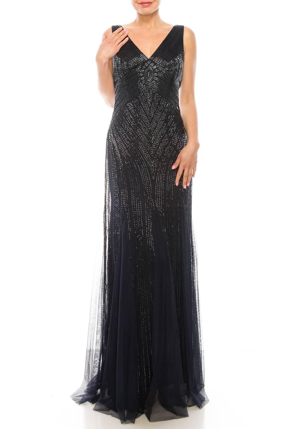 Aidan Mattox - V-neck Sleeveless Beaded Evening Gown