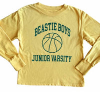 ROWDY SPROUT Kid's Beastie Boys Junior Varsity Long Sleeve Tee in yellow - kids' long sleeve top - detail view
