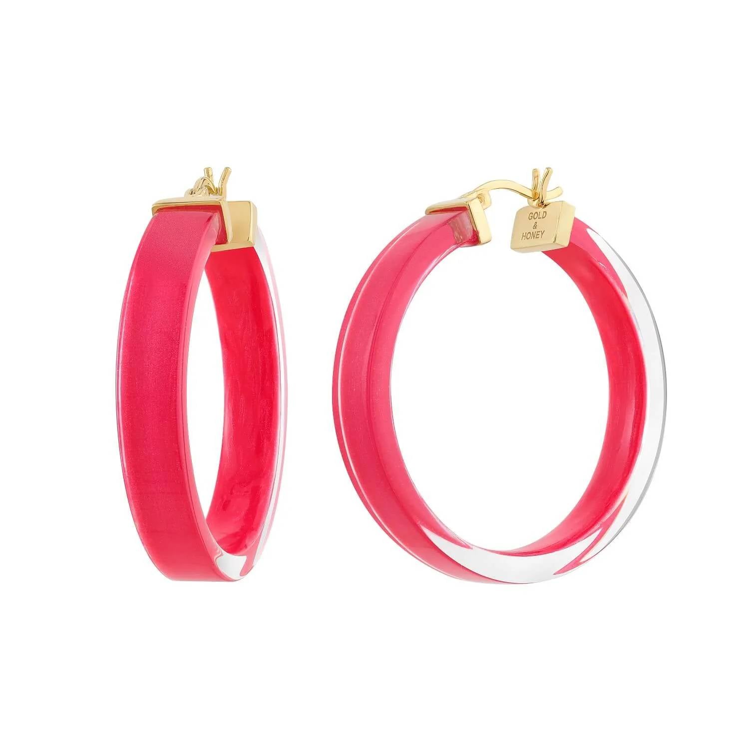 Gold & Honey - Women's Flat Illusion Lucite Hoop Earrings