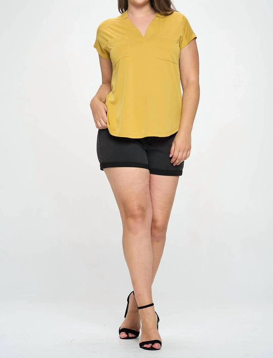 Doe And Rae - Curpo Slit V-neck Top With Pleat Detail