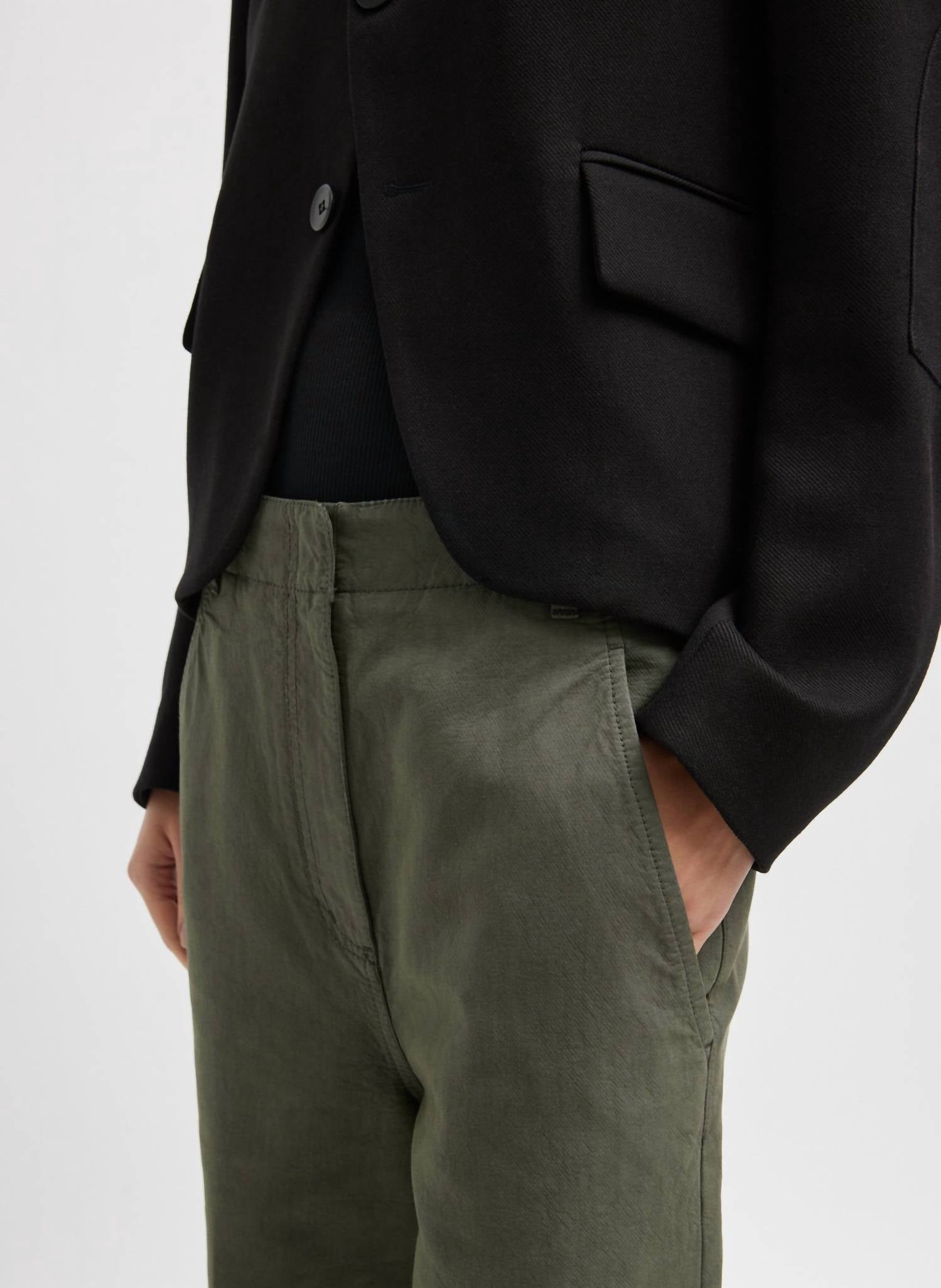 Tibi Distressed Garment Dyed Cotton Dobby Barry Jean in ash green - women's jeans - view 4