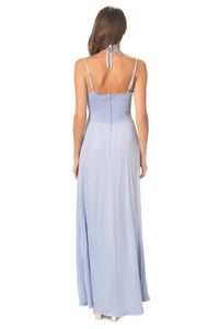 DRESS THE POPULATION Mia Halter Tie Maxi Gown in sky blue - women's dress - detail view
