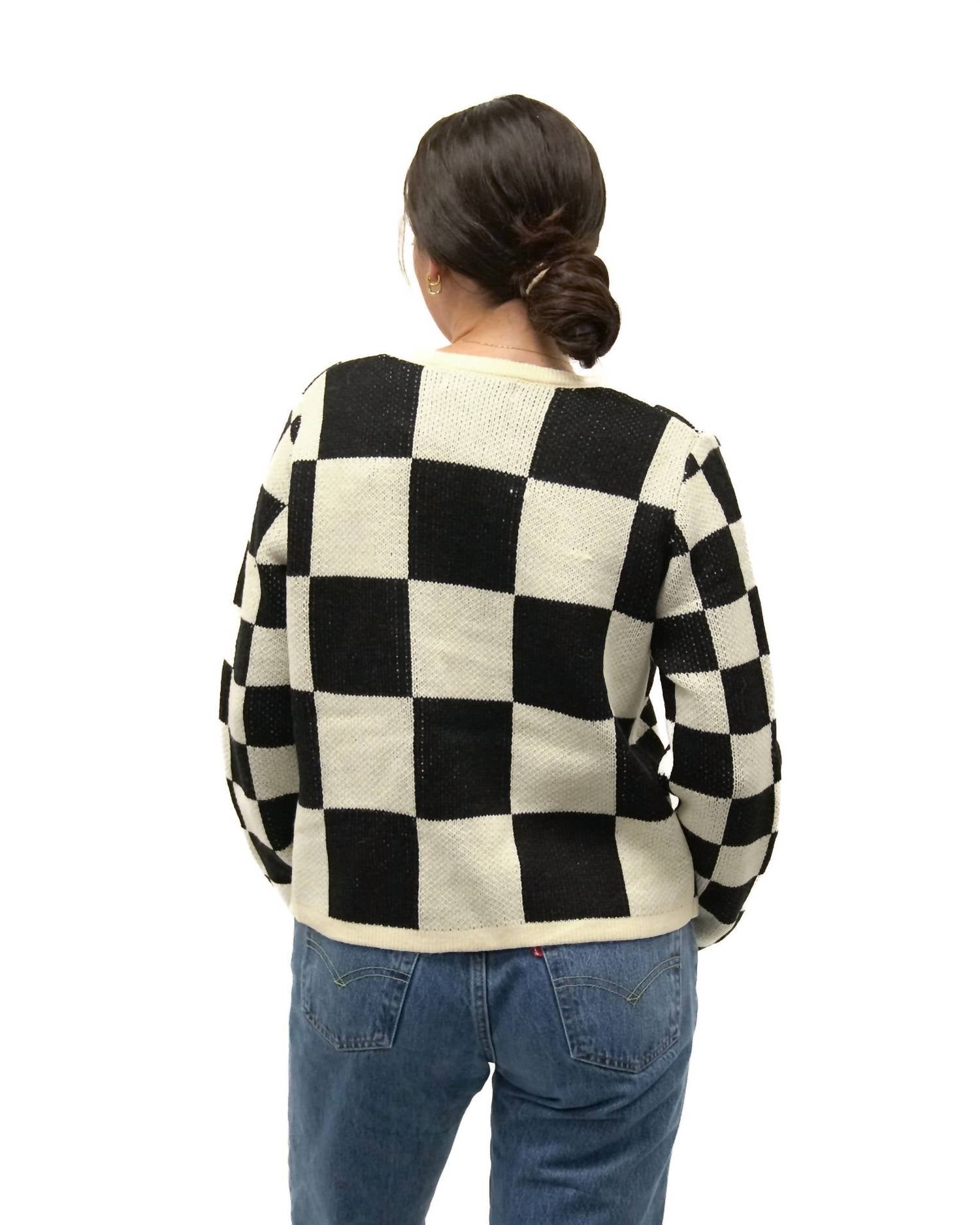So Me - CLASSIC CHECKED TIE FRONT SWEATER