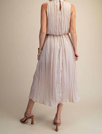 GLAM Pleated Midi Dress in champagne - women's dress - alternate view