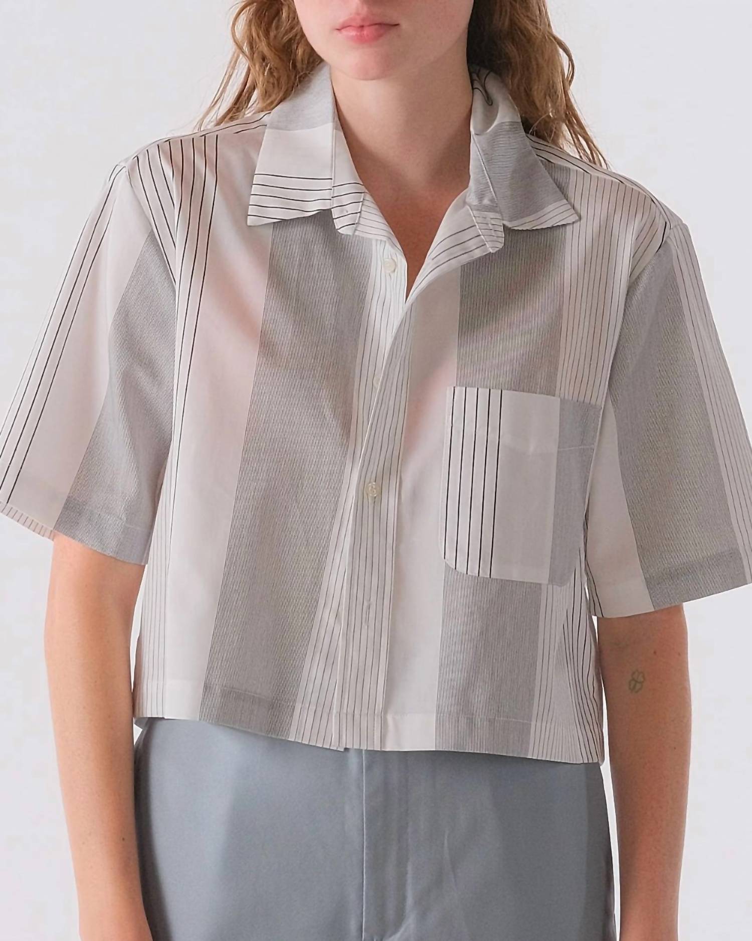CISSA Pixie Button Down Shirt in multi stripe - women's shirt - detail view