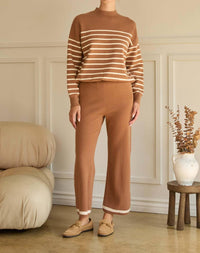 SKIES ARE BLUE Striped Knit Pullover Sweater in camel cream - women's sweater - view 4