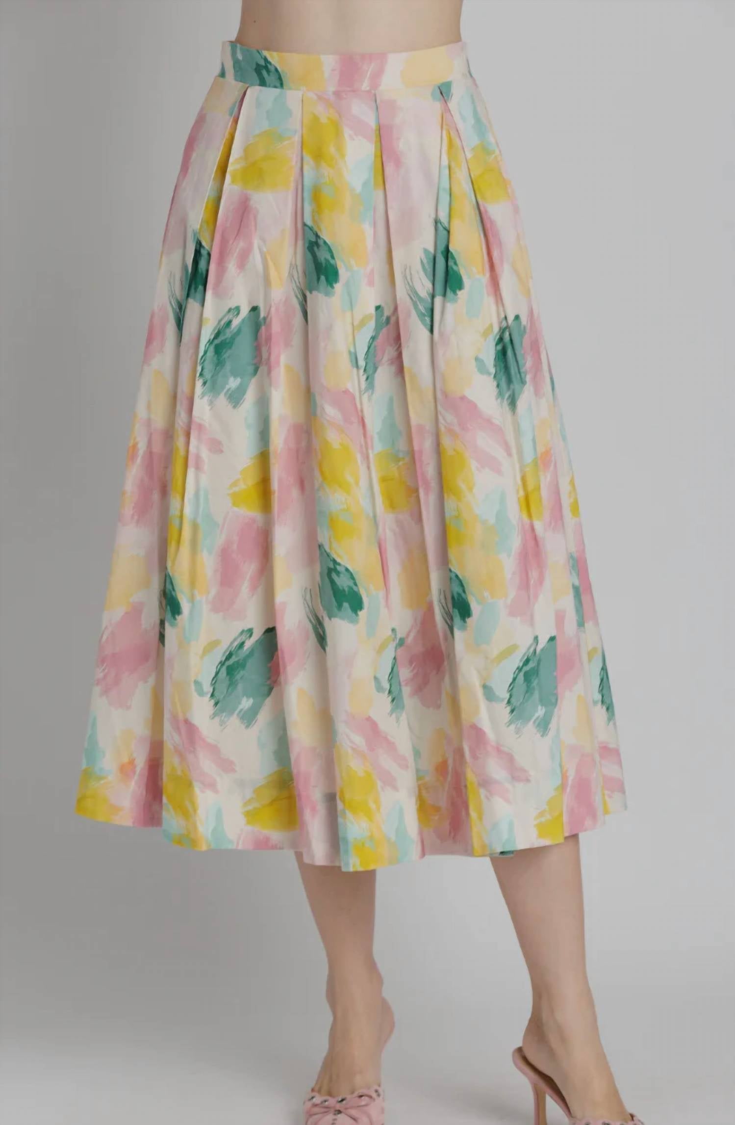 Aureum - Watercolor Pleated Midi Skirt