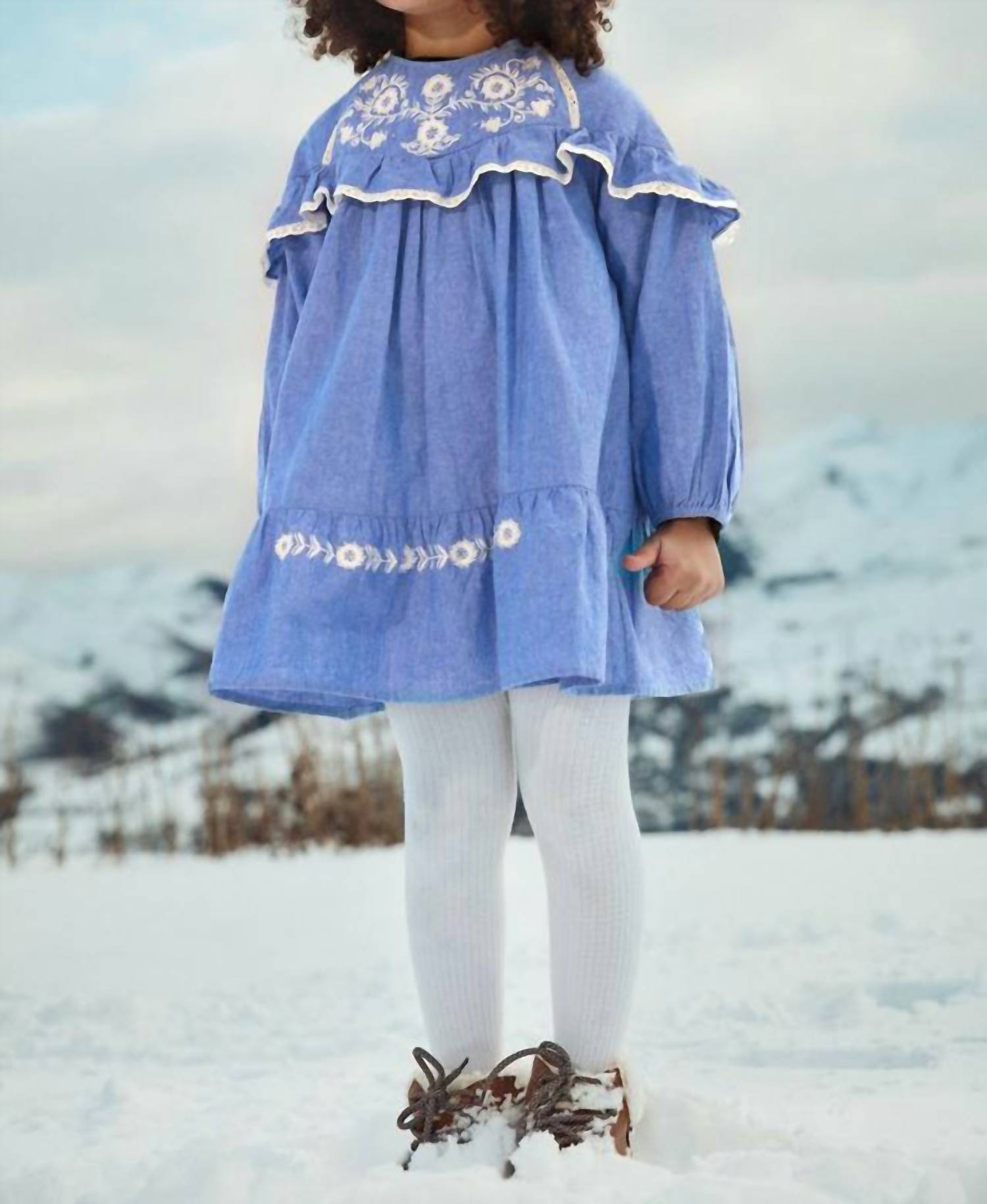 Louise Misha Orana Woven Dress in blue chambray - kids' dress