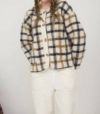 Blu Pepper Teddy Sherpa Jacket in cream plaid - women's jacket