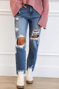 Kancan - Stevenson High Rise Distressed Straight Leg Jeans