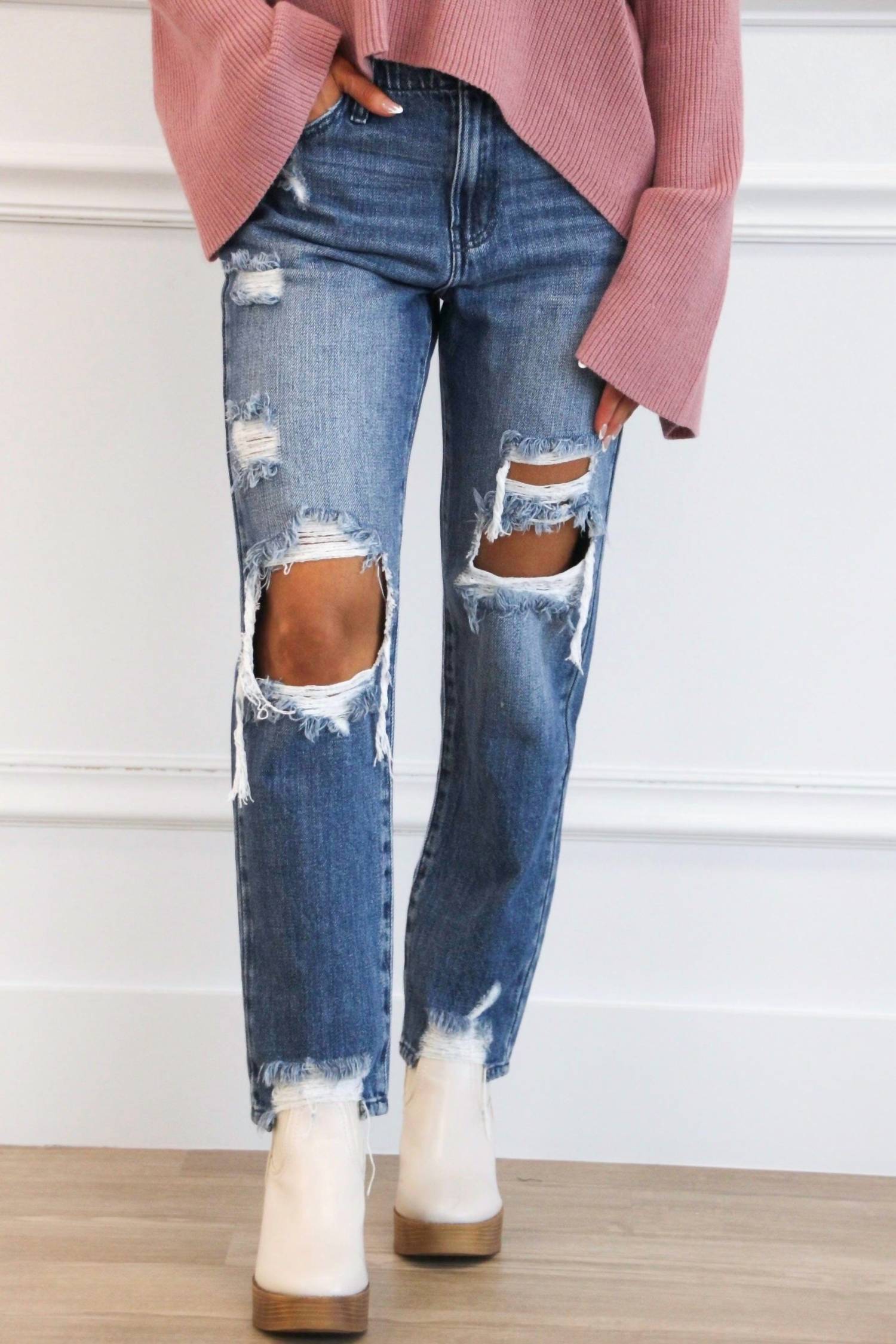 Kancan - Stevenson High Rise Distressed Straight Leg Jeans