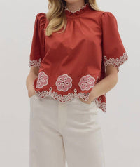 Entro - Flutter Embroidered High Neck Top