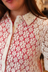 Free People Mannie Lace Button Down Top in whisper white - women's blouse - detail view