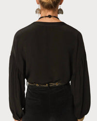 Maison Hotel Giovanni Pintucked Blouse in black - women's blouse - detail view