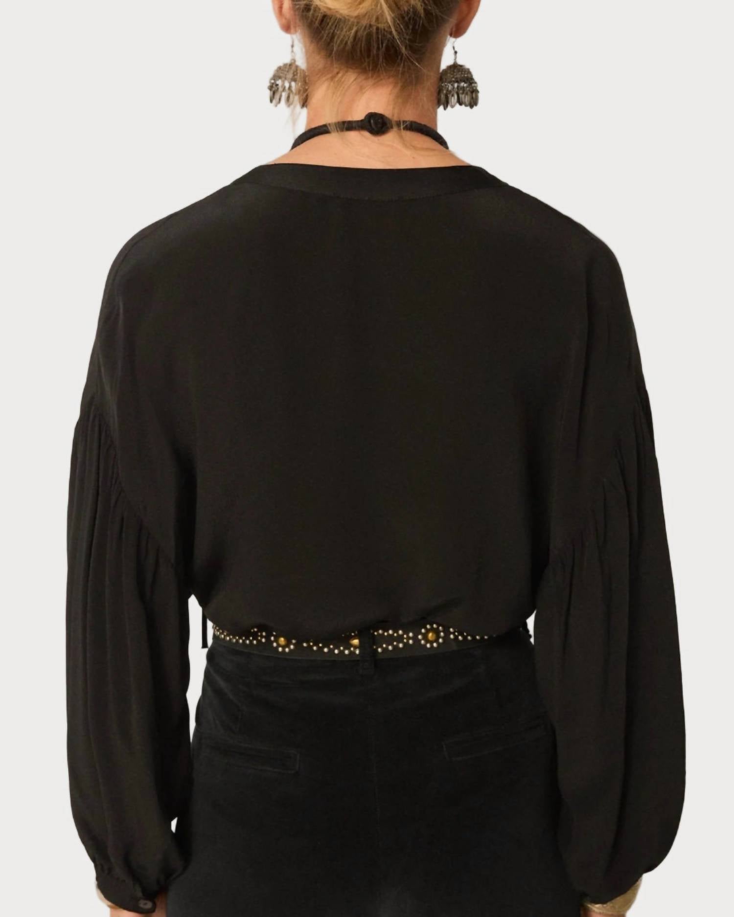 Maison Hotel Giovanni Pintucked Blouse in black - women's blouse - detail view