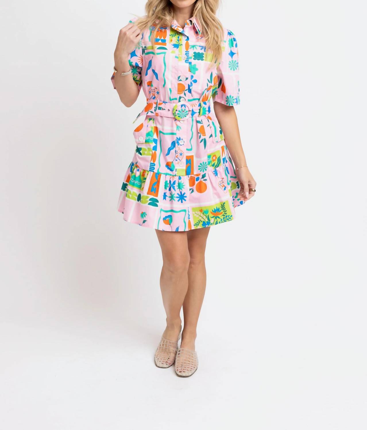Karlie - Floral Frame Shirt Dress