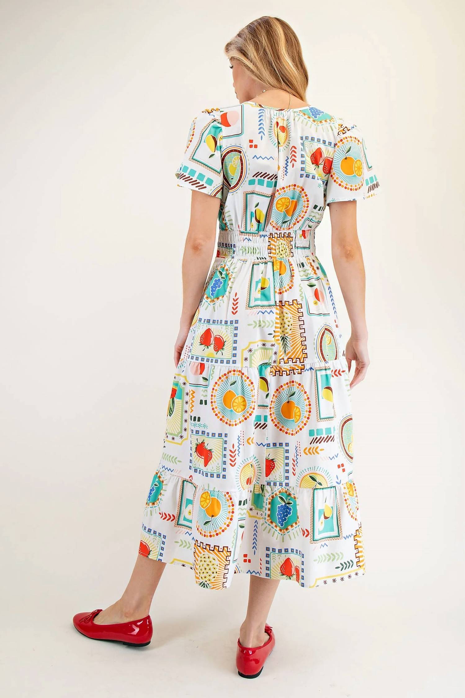 Easel - Women's Genevieve Fruit Printed Poplin Midi Dress