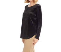 Karen Kane Long Sleeve Crushed Velvet Shirttail Top in black - women's blouse - alternate view